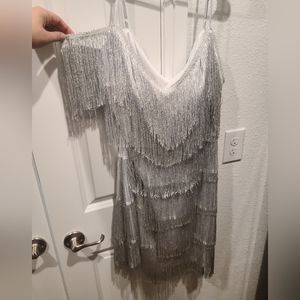 Plus Silver fringe dress